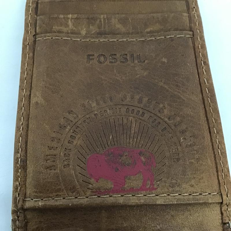 フォッシル FOSSIL カードケース 定期入れ マネークリップ付き パスケース カードケース ロゴ、文字 茶 / ブラウン / メンズ USED 古着 中古 10103153
