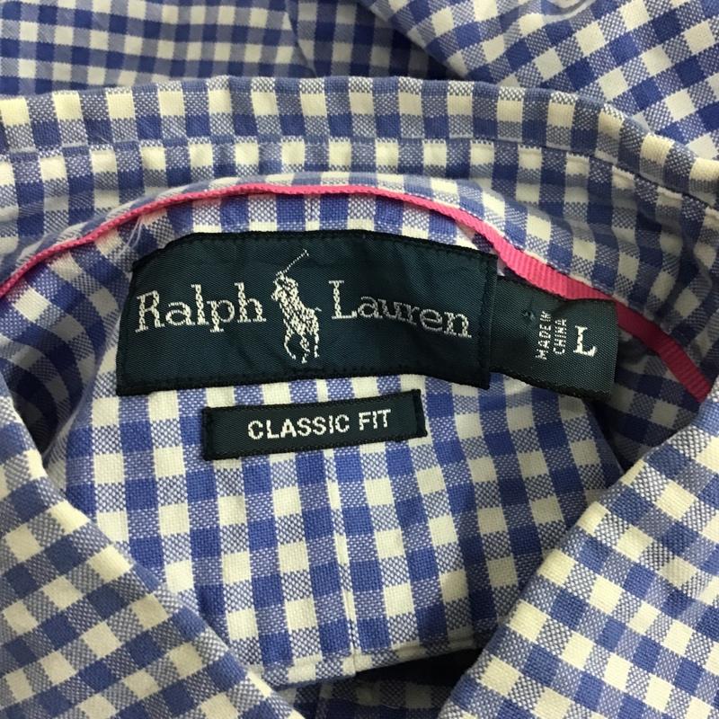 ラルフローレン RALPHLAUREN シャツ、ブラウス 長袖 長袖シャツ カラーシャツ ポケットシャツ 長袖カットソー ギンガムチェックシャツ L チェック 白 / ホワイト / X 水色 / ライトブルー / メンズ USED 古着 中古 10103254