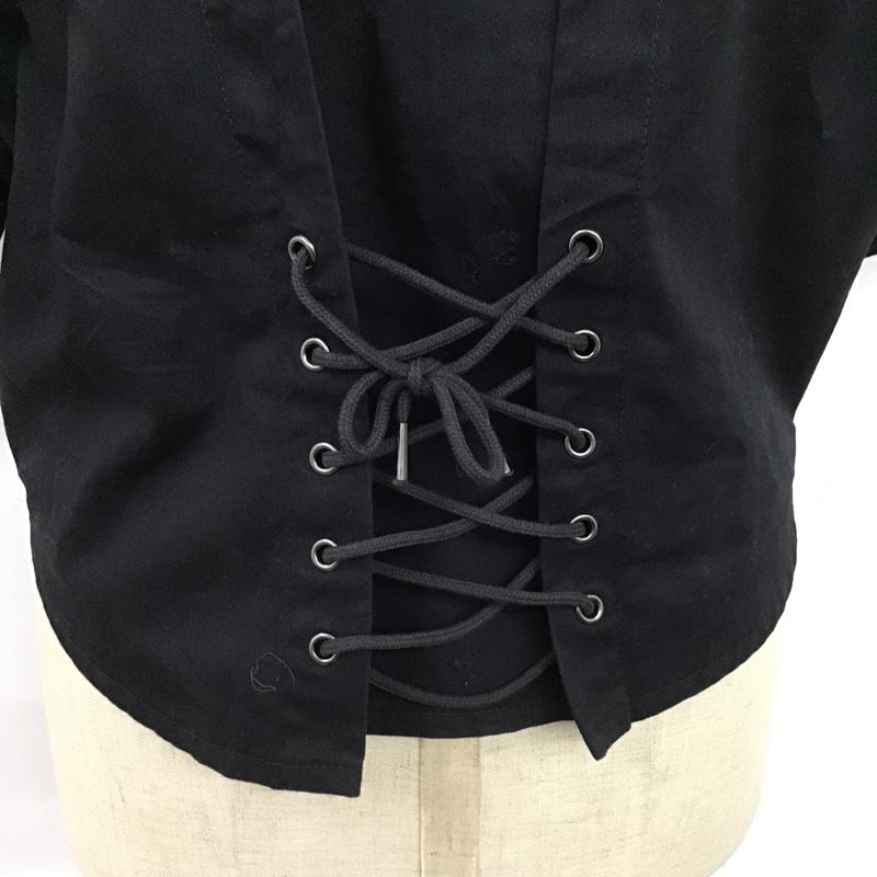 マウジー MOUSSY シャツ、ブラウス 半袖 010DSW30-2130 BACKLACEUPCROPSHIRT 半袖シャツ カラーシャツ 前ボタンシャツ FREE 無地 紺 / ネイビー / レディース USED 古着 中古 10103261