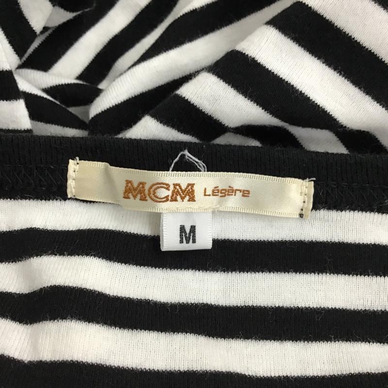 エムシーエム MCM カットソー 長袖 長袖ボーダーカットソー 袖リブカットソー 長袖VネックTシャツ M ボーダー柄 白 / ホワイト / X 黒 / ブラック / レディース USED 古着 中古 10103297