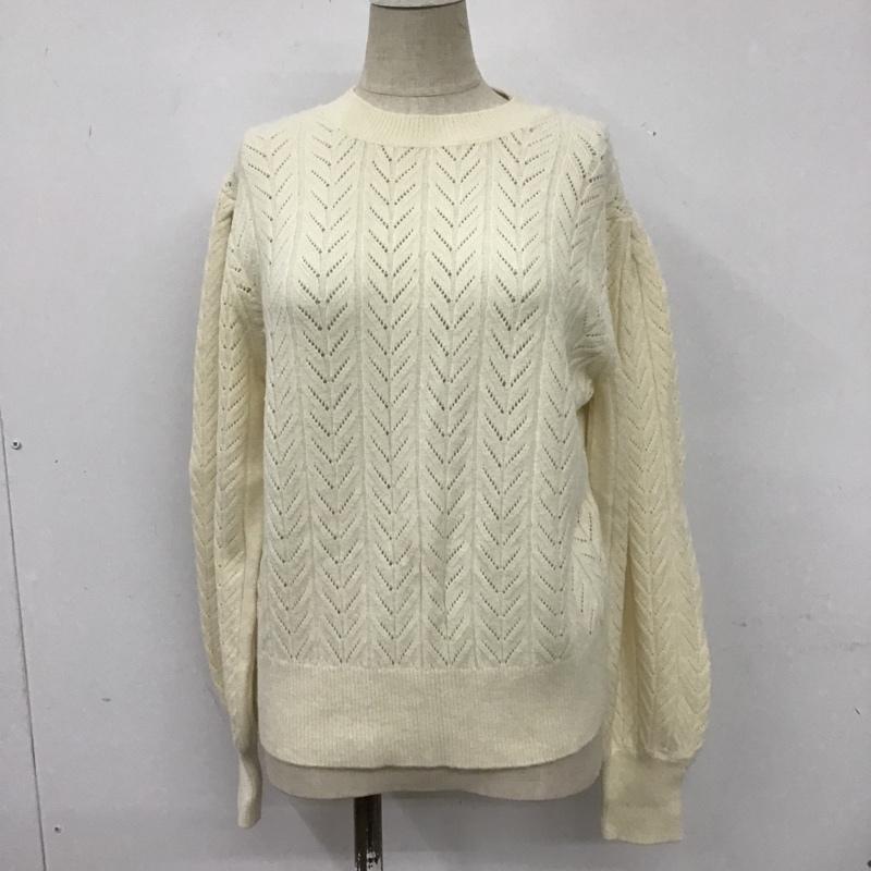 ローリーズファーム LOWRYS FARM ニット、セーター 長袖 LF621373TS 長袖ニット クルーネックセーター リブニット FREE 総柄 白 / ホワイト / レディース USED 古着 中古 10103321