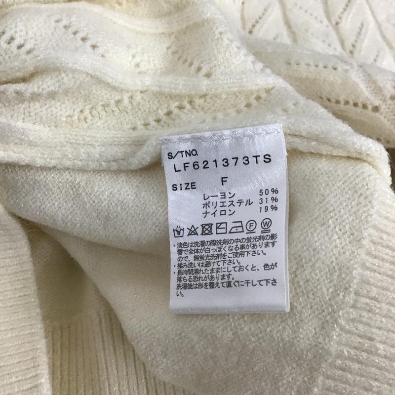 ローリーズファーム LOWRYS FARM ニット、セーター 長袖 LF621373TS 長袖ニット クルーネックセーター リブニット FREE 総柄 白 / ホワイト / レディース USED 古着 中古 10103321