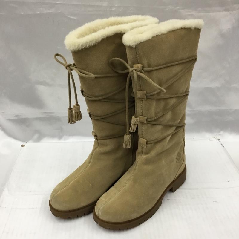 ティンバーランド Timberland ブーツ ロングブーツ 26367 レースアップ ムートン 6W ワンポイント ベージュ / ベージュ / レディース USED 古着 中古 10103568