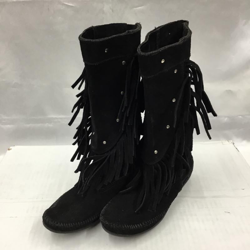ミネトンカ Minnetonka ブーツ 一般 1229 スタッズ フリンジブーツ 無地 黒 / ブラック / レディース USED 古着 中古 10103570