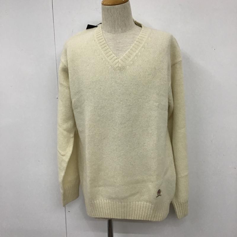 トミーヒルフィガー TOMMY HILFIGER ニット、セーター 長袖 Vネック ウール L ワンポイント アイボリー / アイボリー / メンズ USED 古着 中古 10103633