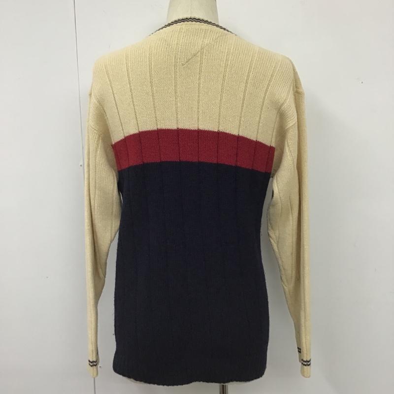 トミーヒルフィガー TOMMY HILFIGER ニット、セーター 長袖 クルーネック コットン ウール M ワンポイント 紺 / ネイビー / X えんじ / ワインレッド / X アイボリー / アイボリー / メンズ USED 古着 中古 10103635