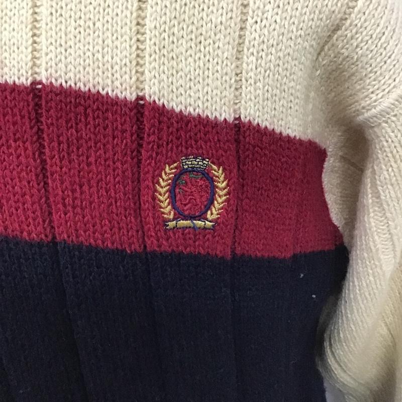 トミーヒルフィガー TOMMY HILFIGER ニット、セーター 長袖 クルーネック コットン ウール M ワンポイント 紺 / ネイビー / X えんじ / ワインレッド / X アイボリー / アイボリー / メンズ USED 古着 中古 10103635