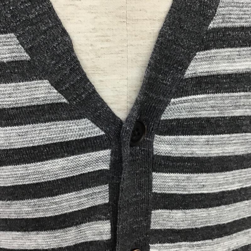 トミーヒルフィガー TOMMY HILFIGER カーディガン 長袖 Vネック ボーダー S ワンポイント 灰 / グレー / X ダークグレー / ダークグレー / メンズ USED 古着 中古 10103636