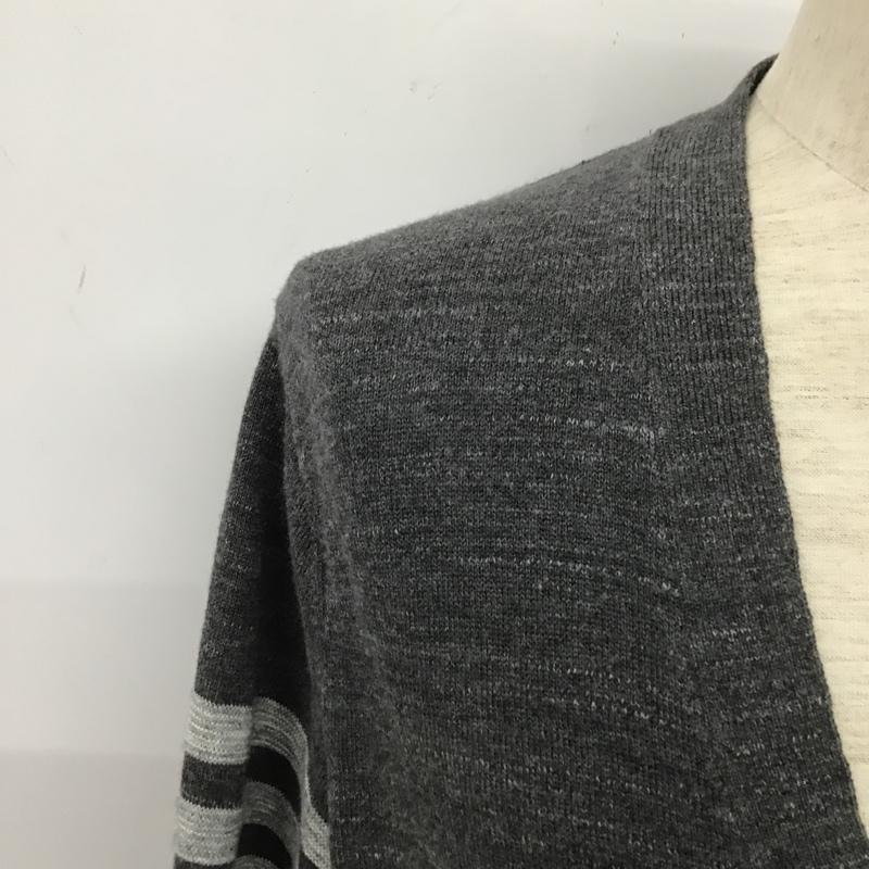 トミーヒルフィガー TOMMY HILFIGER カーディガン 長袖 Vネック ボーダー S ワンポイント 灰 / グレー / X ダークグレー / ダークグレー / メンズ USED 古着 中古 10103636