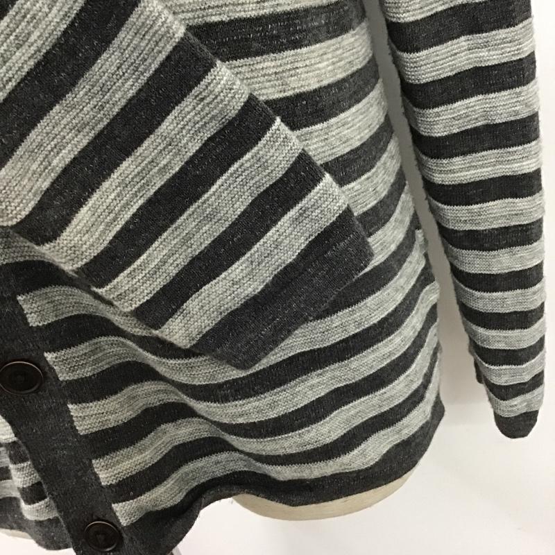 トミーヒルフィガー TOMMY HILFIGER カーディガン 長袖 Vネック ボーダー S ワンポイント 灰 / グレー / X ダークグレー / ダークグレー / メンズ USED 古着 中古 10103636