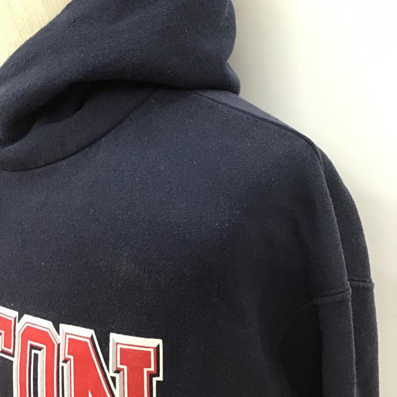 チャンピオン Champion パーカー 長袖 ECO AUTHENTIC スウェット プルオーバー 裏起毛 L ロゴ、文字 紺 / ネイビー / メンズ USED 古着 中古 10103654