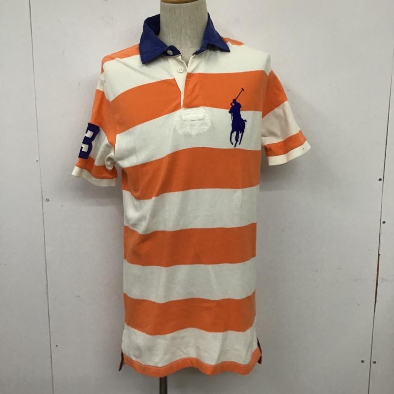 ポロバイラルフローレン Polo by RALPH LAUREN ポロシャツ 半袖 ビッグポニー ボーダー M ワンポイント 白 / ホワイト / X 橙 / オレンジ / X 紺 / ネイビー / メンズ USED 古着 中古 10103684