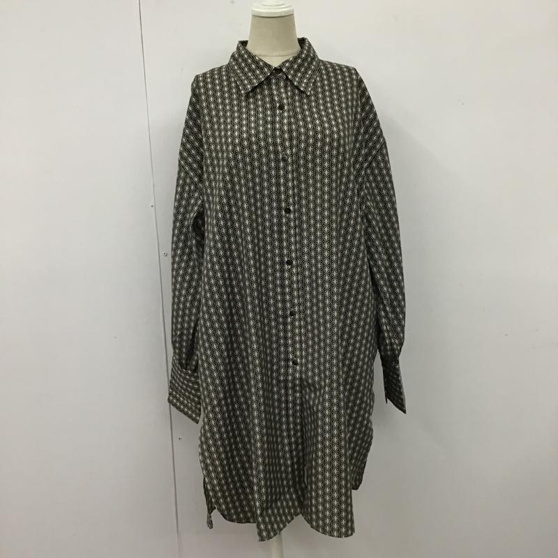ジーナシス JEANASIS ワンピース ひざ丈スカート JS064133MC 長袖ワンピース 総柄 シャツワンピース 前開ボタン ロングワンピース FREE 総柄 黒 / ブラック / X ベージュ / ベージュ / レディース USED 古着 中古 10103751