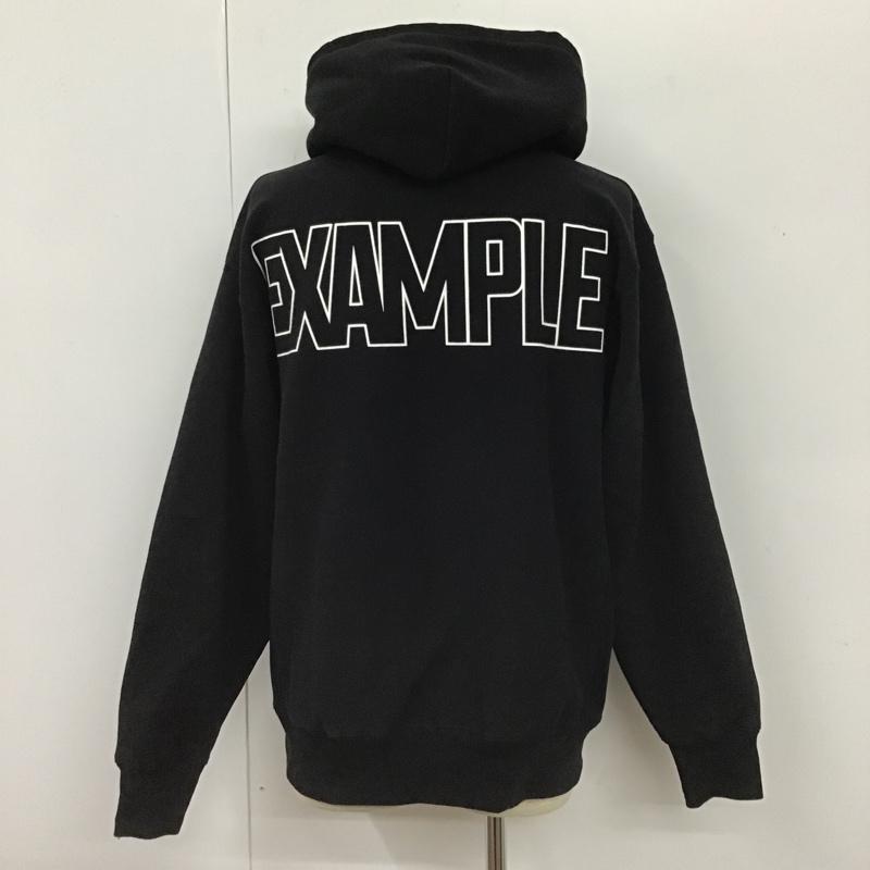 イグザンプル EXAMPLE パーカー 長袖 スウェット プルオーバー フーディー 裏起毛 バックプリント L ロゴ、文字 黒 / ブラック / メンズ USED 古着 中古 10103757
