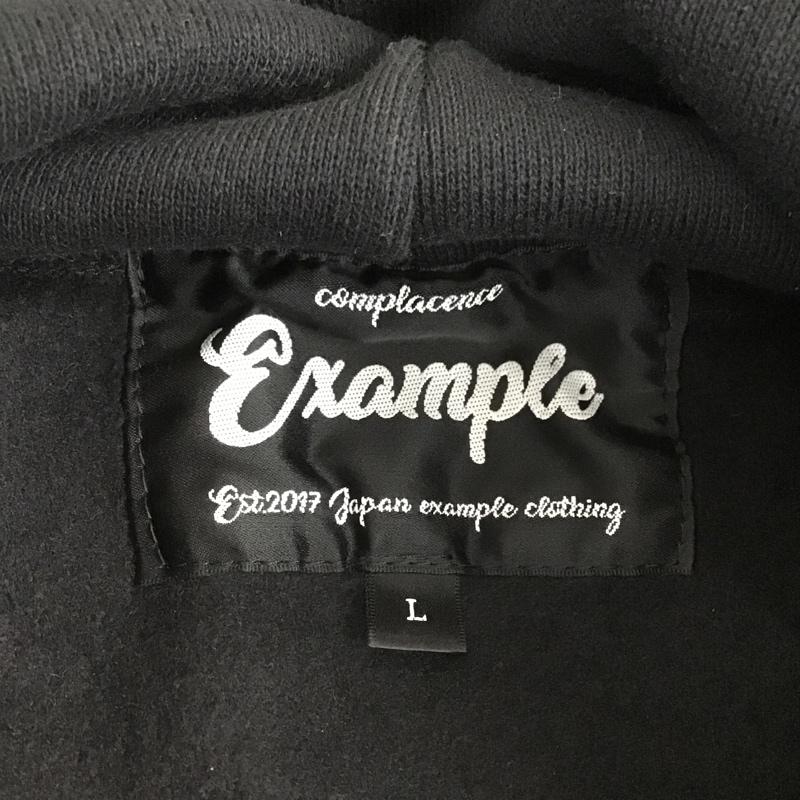 イグザンプル EXAMPLE パーカー 長袖 スウェット プルオーバー フーディー 裏起毛 バックプリント L ロゴ、文字 黒 / ブラック / メンズ USED 古着 中古 10103757