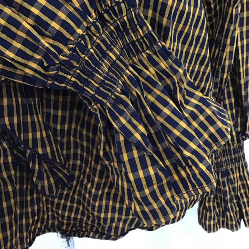 リリー ブラウン Lily Brown シャツ、ブラウス 長袖 LWFB224153 フリルカラーシャツ チェックシャツ ビックカラー 長袖プルオーバーシャツ チェック 紺 / ネイビー / X 黄 / イエロー / レディース USED 古着 中古 10103837