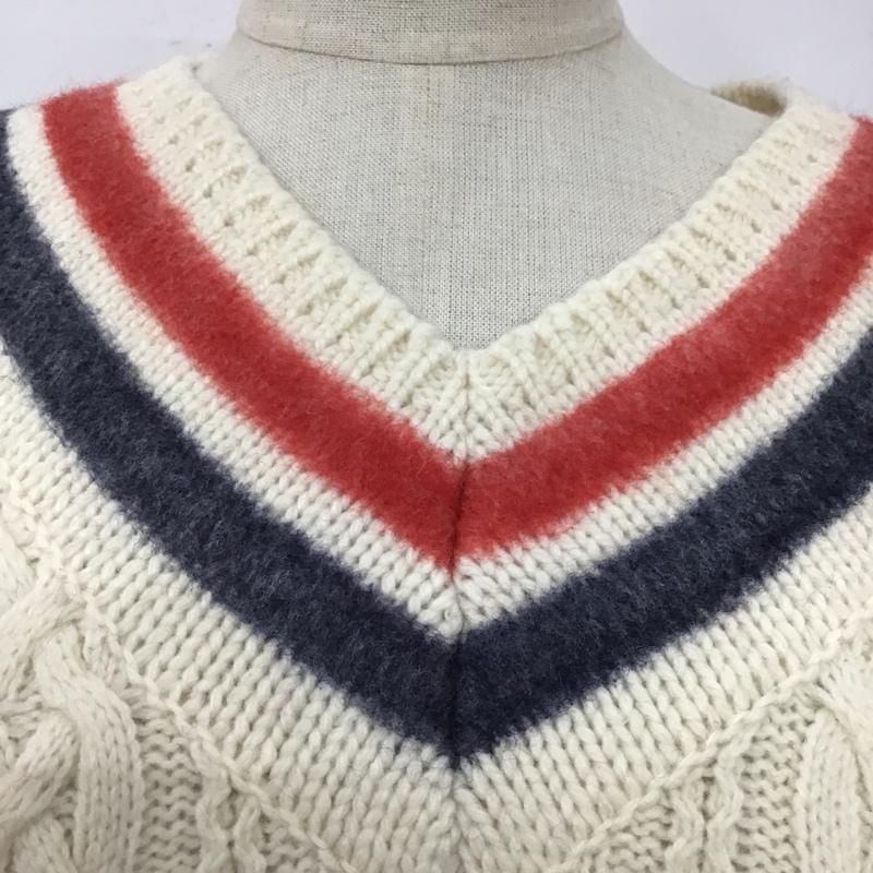 マカフィー MACPHEE ニット、セーター 長袖 12-02-75-02307 AIRLY CABLE TILDEN Vネックプルオーバー S 無地 アイボリー / アイボリー / X 赤 / レッド / X 紺 / ネイビー / レディース USED 古着 中古 10103846