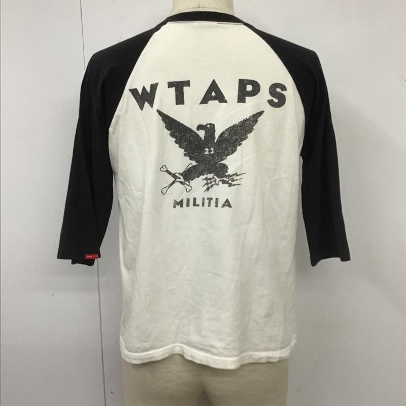 ダブルタップス W)TAPS Tシャツ 七分袖 七分袖カットソー プリントTシャツ クルーネックカットソー ラグラン S ロゴ、文字 白 / ホワイト / X 紺 / ネイビー / メンズ USED 古着 中古 10103877