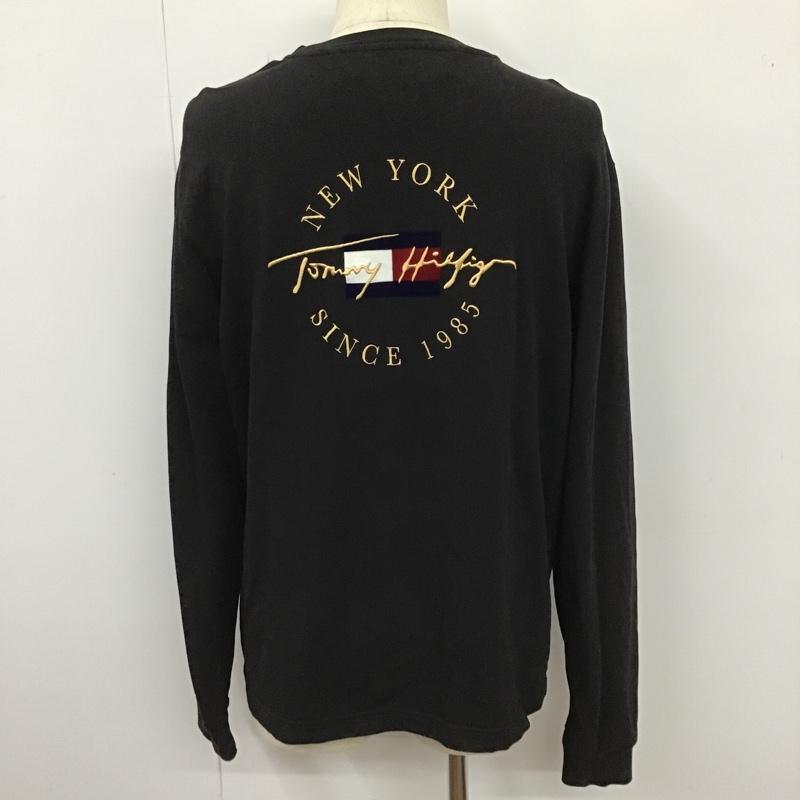 トミーヒルフィガー TOMMY HILFIGER カットソー 長袖 長袖カットソー クルーネックカットソー ロングスリーブカットソー プリントTシャツ XL ロゴ、文字 黒 / ブラック / メンズ USED 古着 中古 10103951