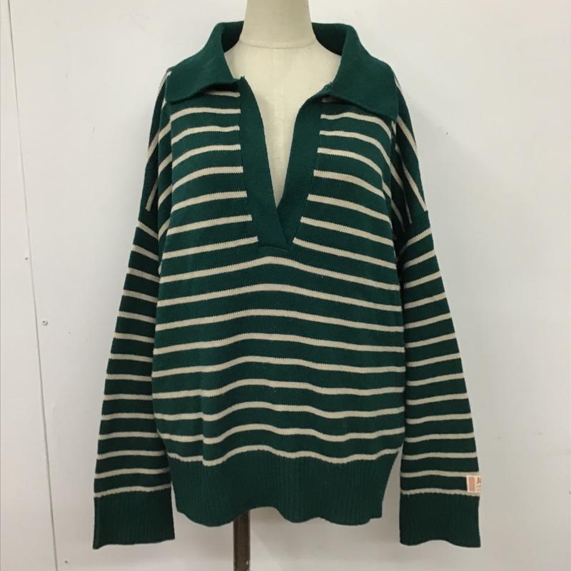 ジャバ Java ニット、セーター 長袖 223537 襟付きニット スキッパー L ボーダー柄 緑 / グリーン / X ベージュ / ベージュ / レディース USED 古着 中古 10103994