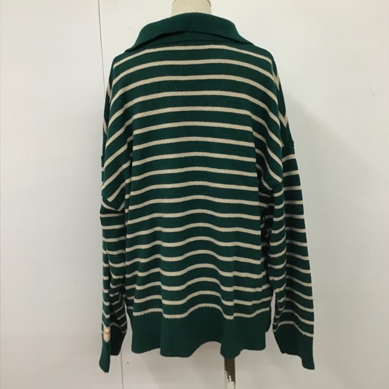 ジャバ Java ニット、セーター 長袖 223537 襟付きニット スキッパー L ボーダー柄 緑 / グリーン / X ベージュ / ベージュ / レディース USED 古着 中古 10103994