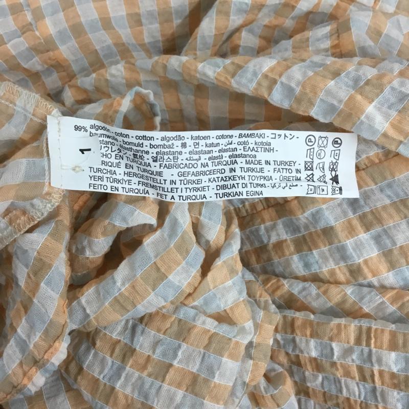 ザラ ZARA ワンピース ロングスカート 3067 108 050 ティアードワンピース ボリュームスリーブ M チェック 白 / ホワイト / X 灰 / グレー / X 橙 / オレンジ / レディース USED 古着 中古 10104025