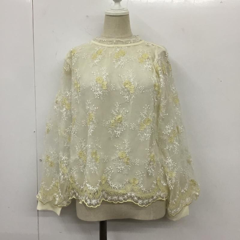 ミスティック mystic カットソー 七分袖 MW860039AL チュール刺繍袖タックブラウス FREE 花柄 白 / ホワイト / X 黄 / イエロー /  レディース USED 古着 中古 10104026