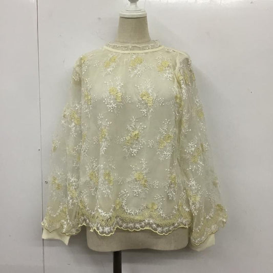 ミスティック mystic カットソー 七分袖 MW860039AL チュール刺繍袖タックブラウス FREE 花柄 白 / ホワイト / X 黄 / イエロー /  レディース USED 古着 中古 10104026