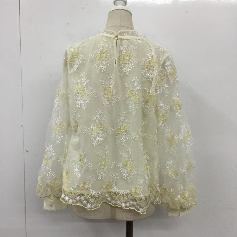 ミスティック mystic カットソー 七分袖 MW860039AL チュール刺繍袖タックブラウス FREE 花柄 白 / ホワイト / X 黄 / イエロー /  レディース USED 古着 中古 10104026