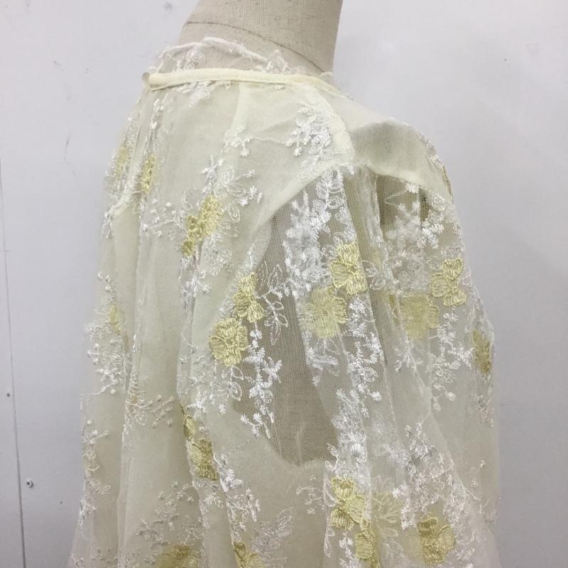 ミスティック mystic カットソー 七分袖 MW860039AL チュール刺繍袖タックブラウス FREE 花柄 白 / ホワイト / X 黄 / イエロー /  レディース USED 古着 中古 10104026