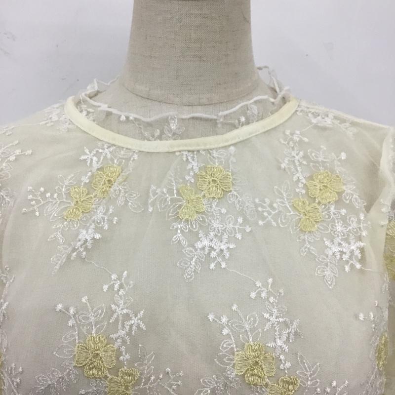 ミスティック mystic カットソー 七分袖 MW860039AL チュール刺繍袖タックブラウス FREE 花柄 白 / ホワイト / X 黄 / イエロー /  レディース USED 古着 中古 10104026
