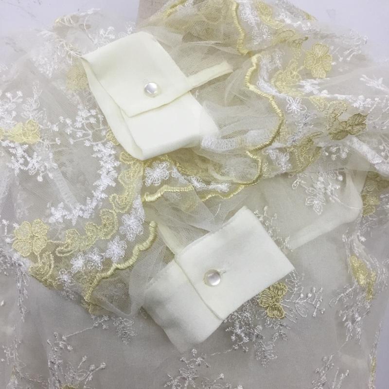 ミスティック mystic カットソー 七分袖 MW860039AL チュール刺繍袖タックブラウス FREE 花柄 白 / ホワイト / X 黄 / イエロー /  レディース USED 古着 中古 10104026