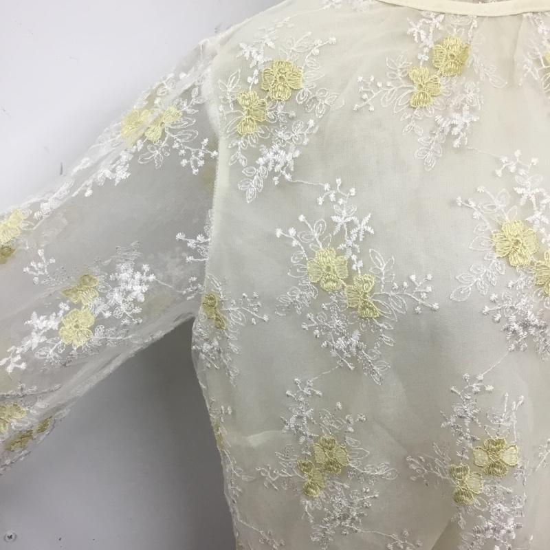 ミスティック mystic カットソー 七分袖 MW860039AL チュール刺繍袖タックブラウス FREE 花柄 白 / ホワイト / X 黄 / イエロー /  レディース USED 古着 中古 10104026