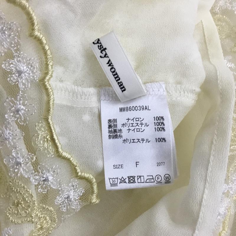 ミスティック mystic カットソー 七分袖 MW860039AL チュール刺繍袖タックブラウス FREE 花柄 白 / ホワイト / X 黄 / イエロー /  レディース USED 古着 中古 10104026