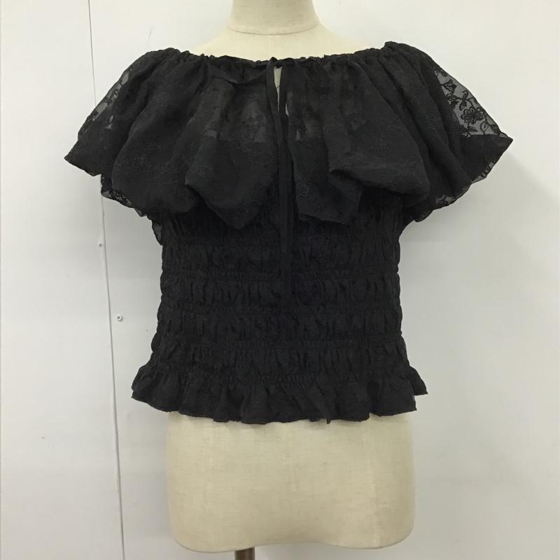 アルシーヴ archives カットソー 半袖 半袖カットソー フリルネックカットソー ショート丈 ワイドネック ノースリーブカットソー 花柄 X 刺繍 黒 / ブラック /  レディース USED 古着 中古 10104100
