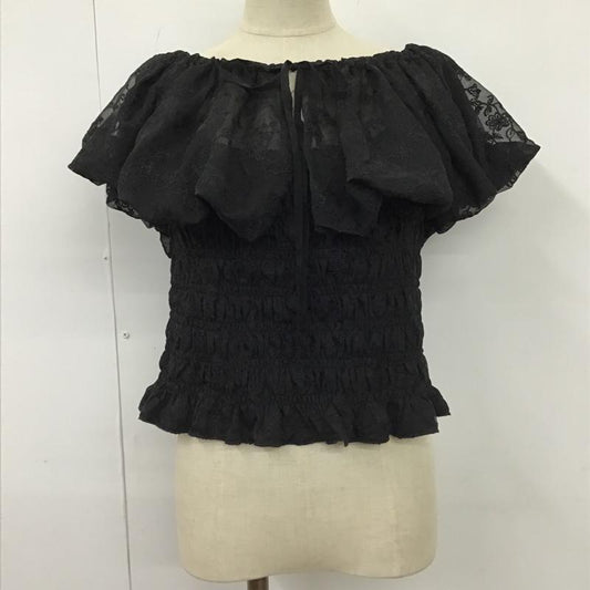 アルシーヴ archives カットソー 半袖 半袖カットソー フリルネックカットソー ショート丈 ワイドネック ノースリーブカットソー 花柄 X 刺繍 黒 / ブラック /  レディース USED 古着 中古 10104100