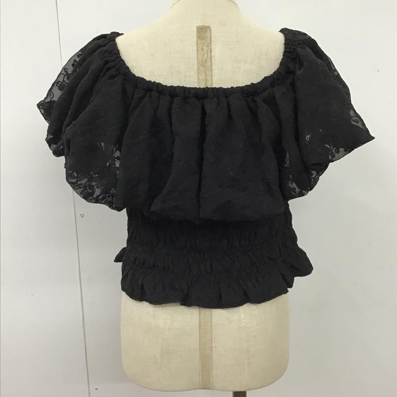 アルシーヴ archives カットソー 半袖 半袖カットソー フリルネックカットソー ショート丈 ワイドネック ノースリーブカットソー 花柄 X 刺繍 黒 / ブラック /  レディース USED 古着 中古 10104100