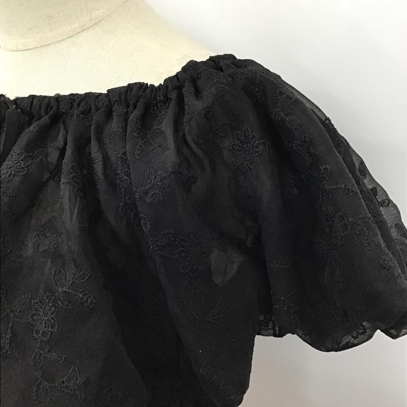 アルシーヴ archives カットソー 半袖 半袖カットソー フリルネックカットソー ショート丈 ワイドネック ノースリーブカットソー 花柄 X 刺繍 黒 / ブラック /  レディース USED 古着 中古 10104100