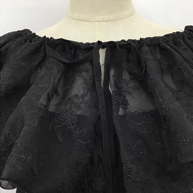 アルシーヴ archives カットソー 半袖 半袖カットソー フリルネックカットソー ショート丈 ワイドネック ノースリーブカットソー 花柄 X 刺繍 黒 / ブラック /  レディース USED 古着 中古 10104100