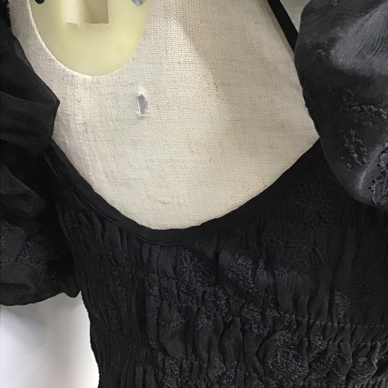 アルシーヴ archives カットソー 半袖 半袖カットソー フリルネックカットソー ショート丈 ワイドネック ノースリーブカットソー 花柄 X 刺繍 黒 / ブラック /  レディース USED 古着 中古 10104100