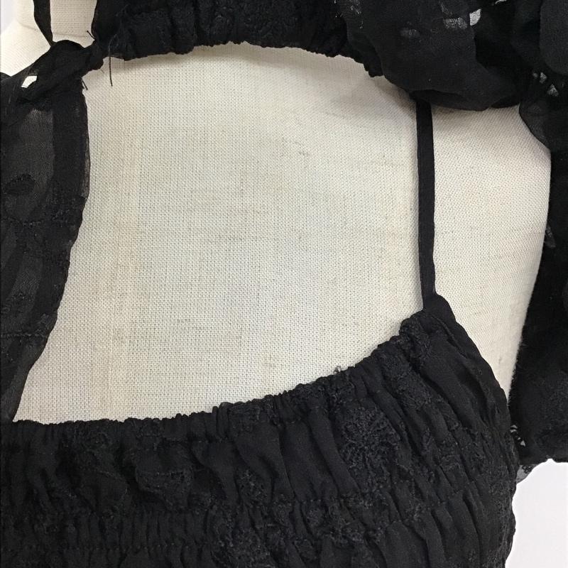 アルシーヴ archives カットソー 半袖 半袖カットソー フリルネックカットソー ショート丈 ワイドネック ノースリーブカットソー 花柄 X 刺繍 黒 / ブラック /  レディース USED 古着 中古 10104100