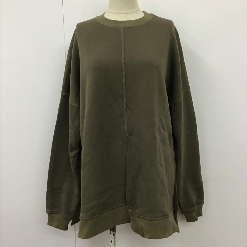 エモダ EMODA トレーナー 長袖 042062772201-01 ロングスリットトップ 長袖トレーナー クルーネックカットソー スウェット FREE 無地 カーキ / カーキ / レディース USED 古着 中古 10104103