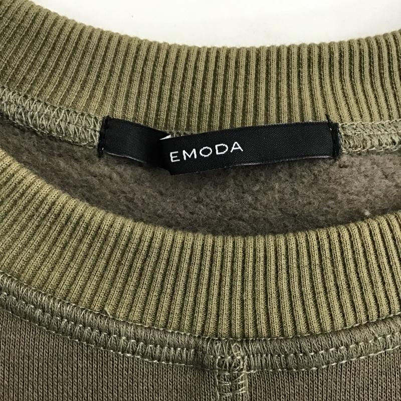 エモダ EMODA トレーナー 長袖 042062772201-01 ロングスリットトップ 長袖トレーナー クルーネックカットソー スウェット FREE 無地 カーキ / カーキ / レディース USED 古着 中古 10104103