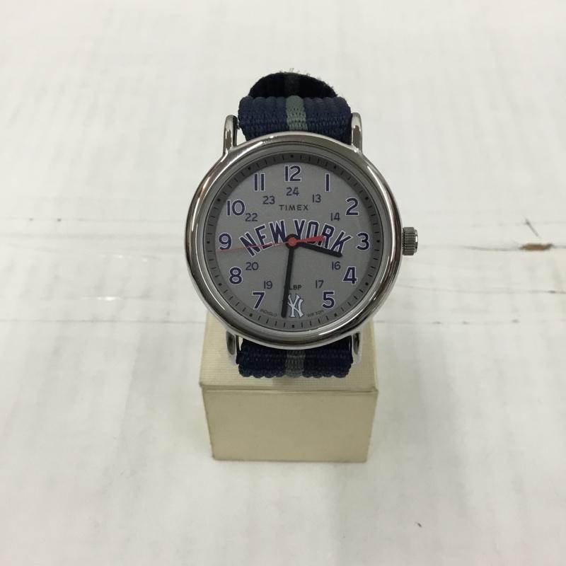 タイメックス TIMEX 腕時計 アナログ(クォーツ式) ニューヨーク ヤンキース NY MLBP 箱有 ロゴ、文字 銀 / シルバー / X 紺 / ネイビー / X 灰 / グレー / メンズ USED 古着 中古 10104136