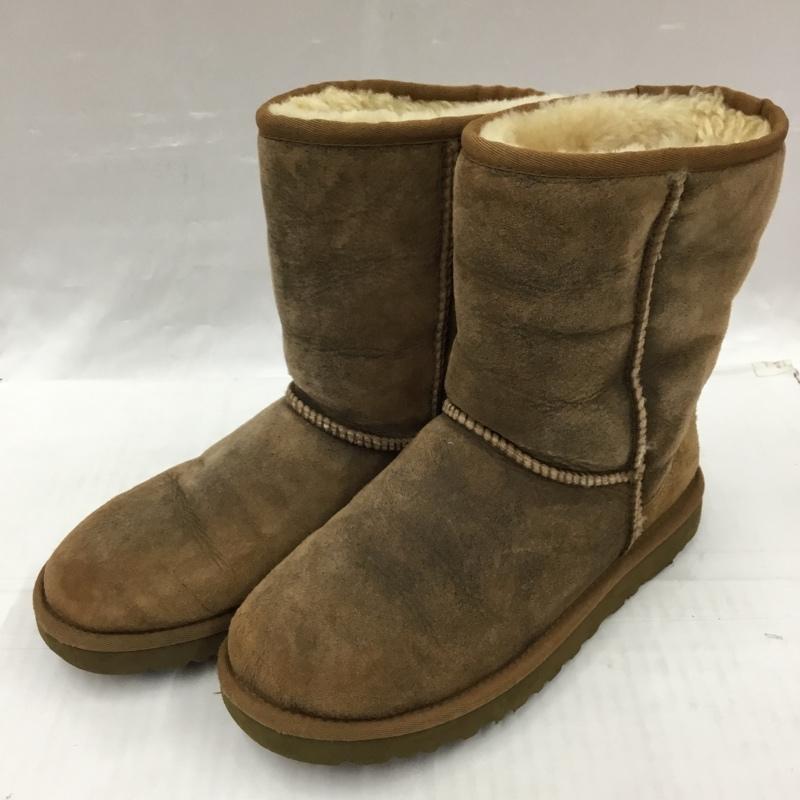 アグ UGG ブーツ 一般 5984 CLASSIC SHORT BOMBER 25cm ムートン 25.0cm ロゴ、文字 茶 / ブラウン / レディース USED 古着 中古 10104343
