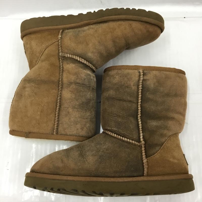 アグ UGG ブーツ 一般 5984 CLASSIC SHORT BOMBER 25cm ムートン 25.0cm ロゴ、文字 茶 / ブラウン / レディース USED 古着 中古 10104343