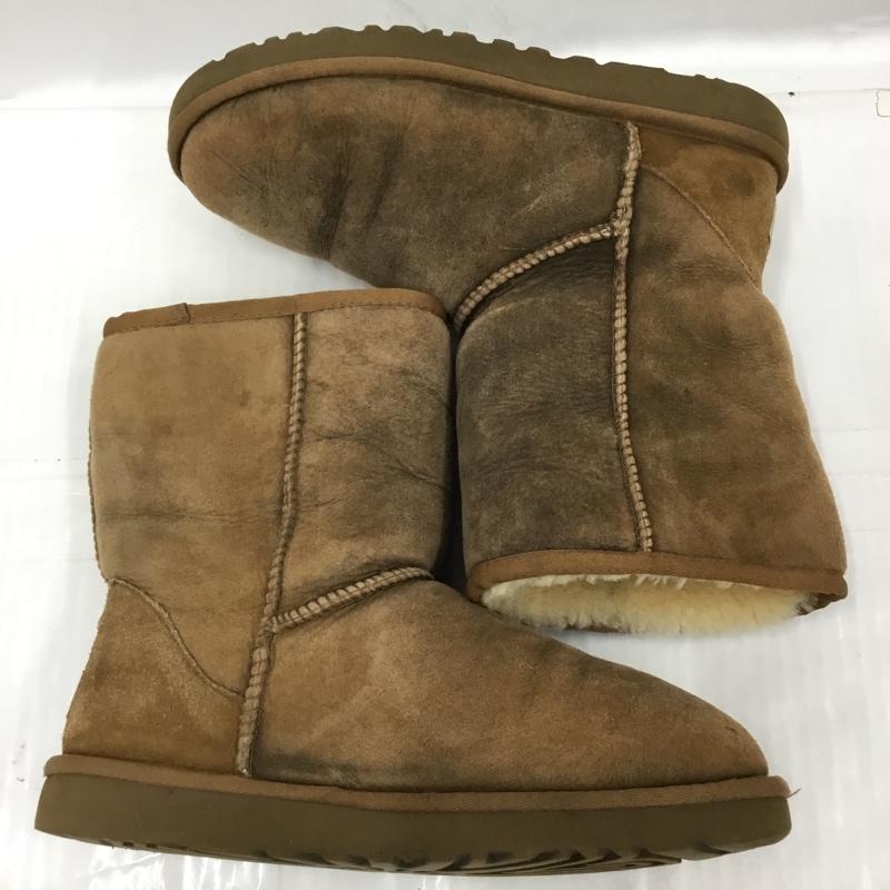 アグ UGG ブーツ 一般 5984 CLASSIC SHORT BOMBER 25cm ムートン 25.0cm ロゴ、文字 茶 / ブラウン / レディース USED 古着 中古 10104343