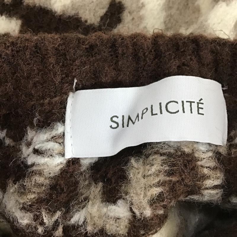 シンプリシテェ Simplicite ニット、セーター 長袖 長袖ニット リブニット セーター クルーネックカットソー 総柄 茶 / ブラウン / レディース USED 古着 中古 10104392