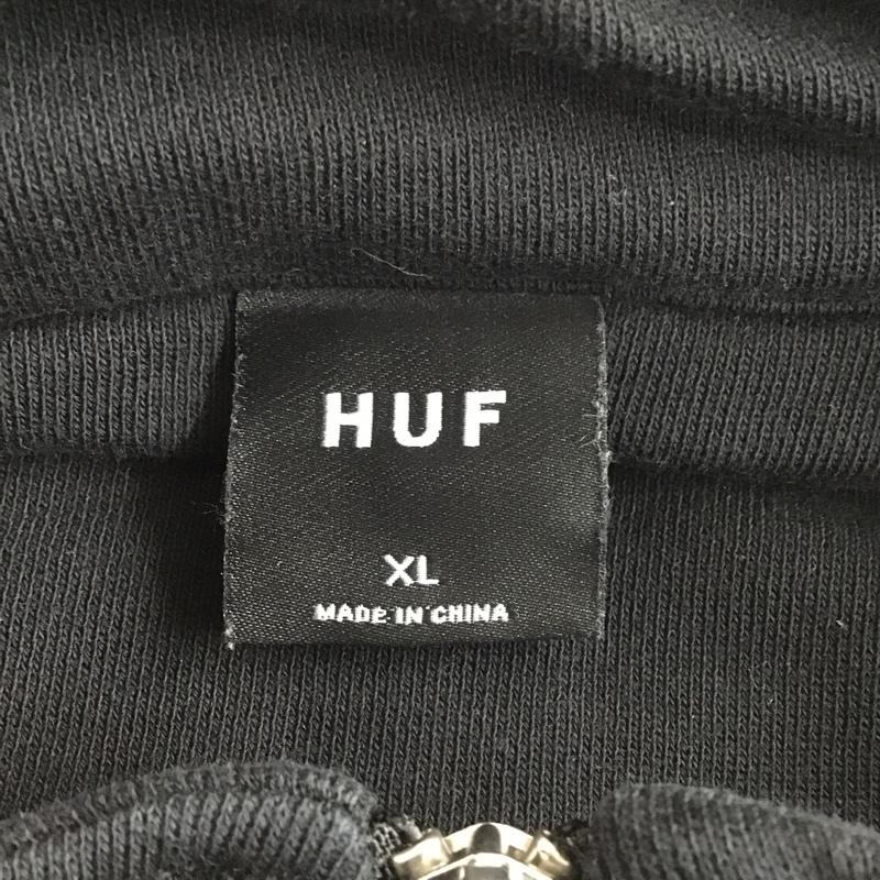 ハフ HUF トレーナー 長袖 長袖トレーナー スウェット ジップアップネック リブスウェットカットソー XL ロゴ、文字 黒 / ブラック / メンズ USED 古着 中古 10104567