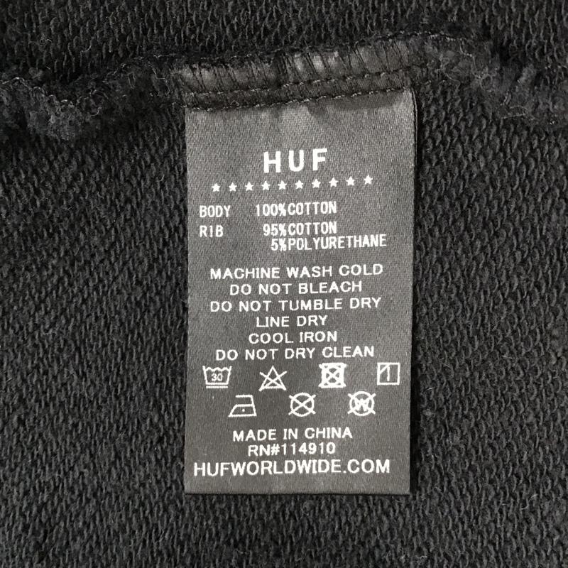 ハフ HUF トレーナー 長袖 長袖トレーナー スウェット ジップアップネック リブスウェットカットソー XL ロゴ、文字 黒 / ブラック / メンズ USED 古着 中古 10104567